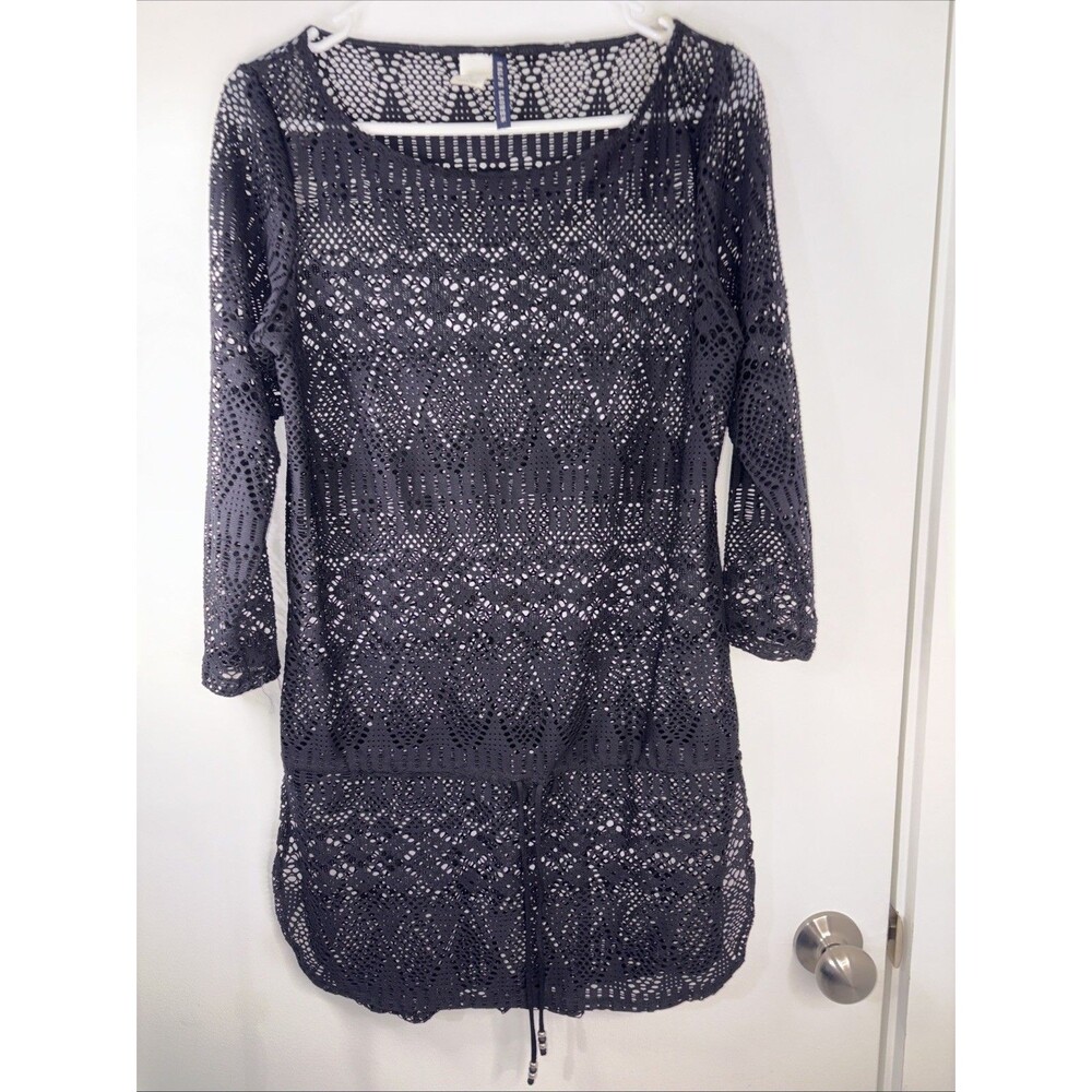 NEW Ralph Lauren Cover Up Beach Dress Small Black‎  Lace Beaded Ties NWOT
